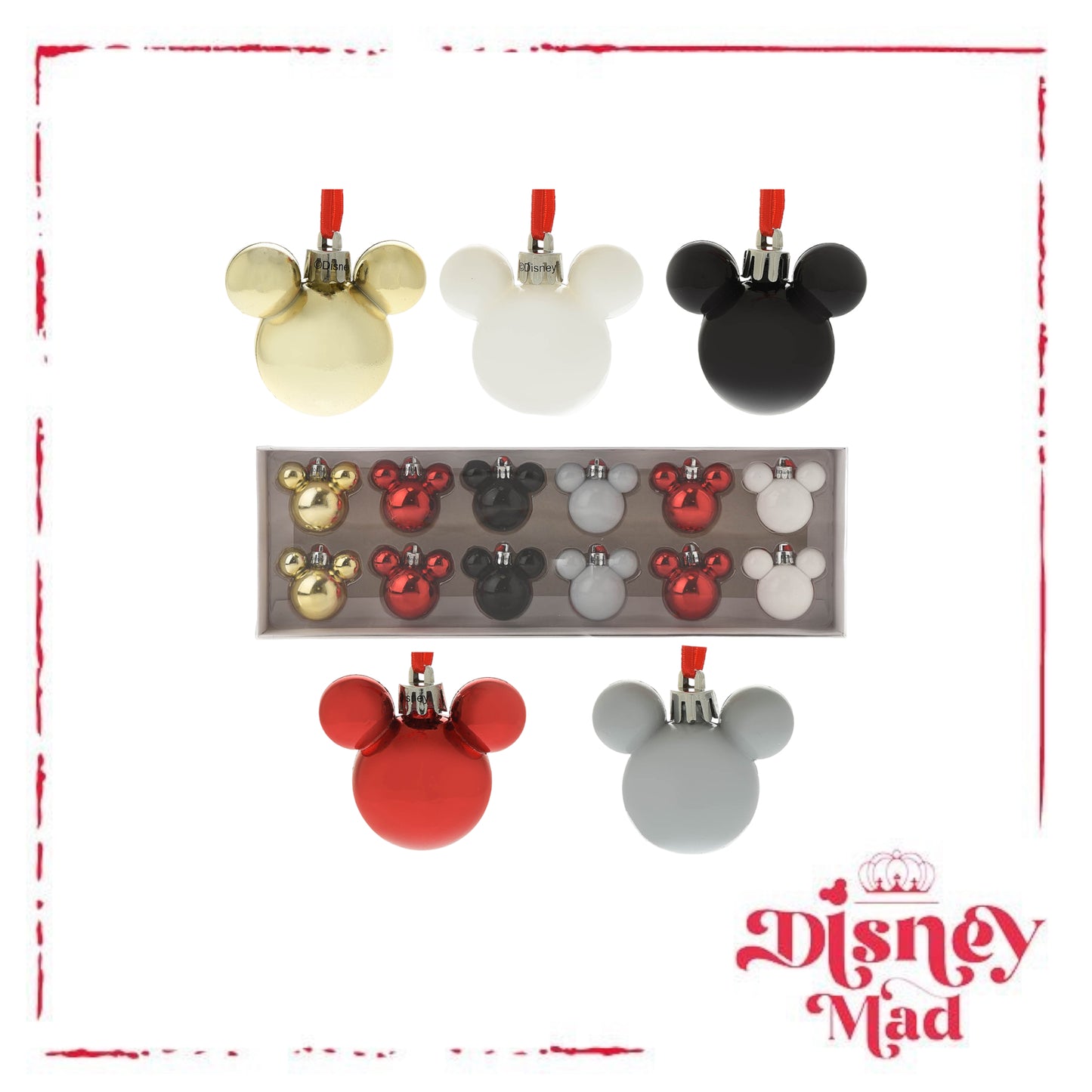 Set of 12 Mini Mickey Baubles Assorted Finishes