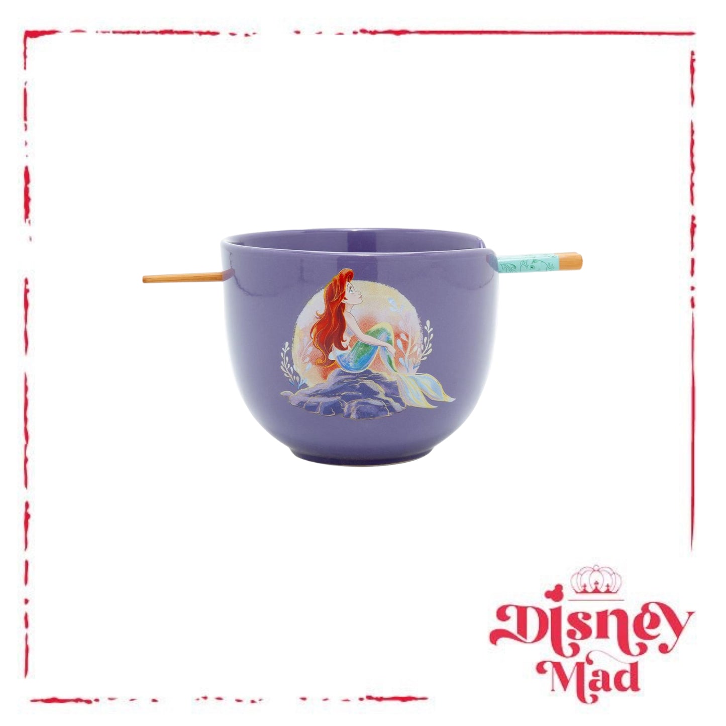 Disney The Little Mermaid Ariel On Rock Ramen Bowl with Chopsticks