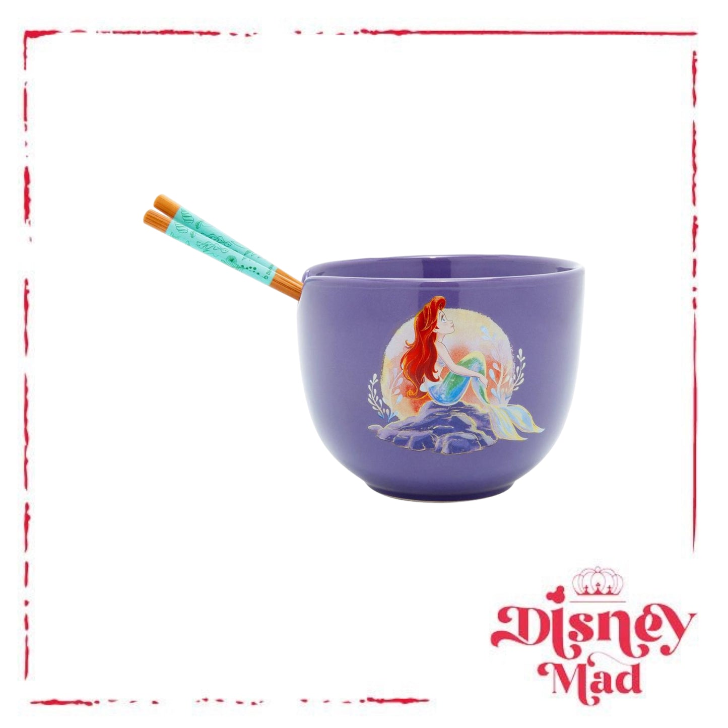 Disney The Little Mermaid Ariel On Rock Ramen Bowl with Chopsticks