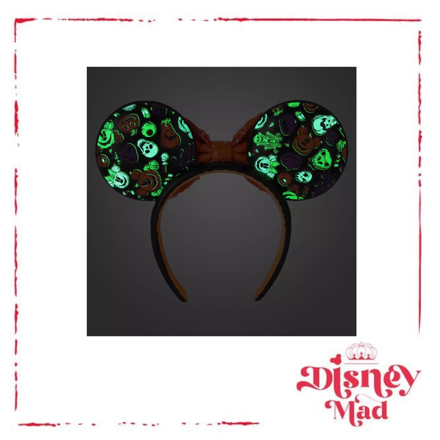 Disney Store  Accessories  Adults  Ear Hats & Headbands Minnie Mouse Glow-in-the-Dark Halloween Ear Headband with Sequined Bow - Disney Parks