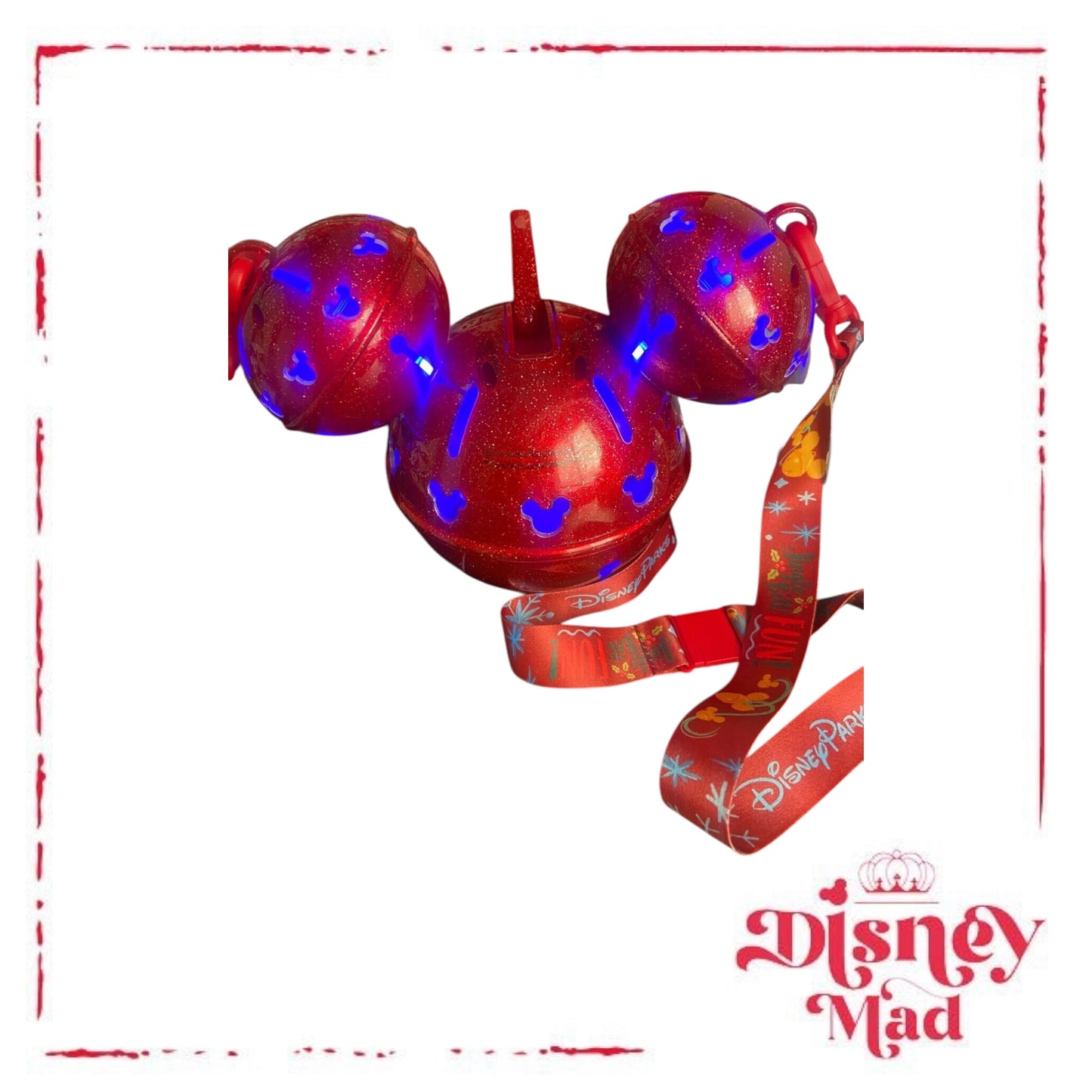 Disneyland 2024 Mickey Icon Red Glitter Jingle Bell Light Up Sipper