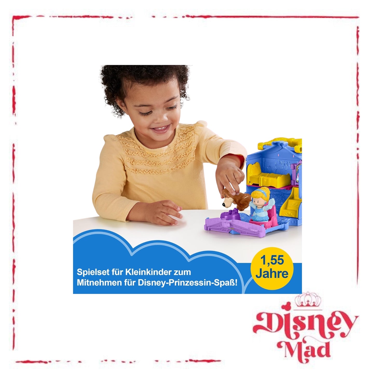Fisher-Price Disney Princess Cinderella On-the-Go Toddler Playset Carry-Along Case with 2 Little People Figures