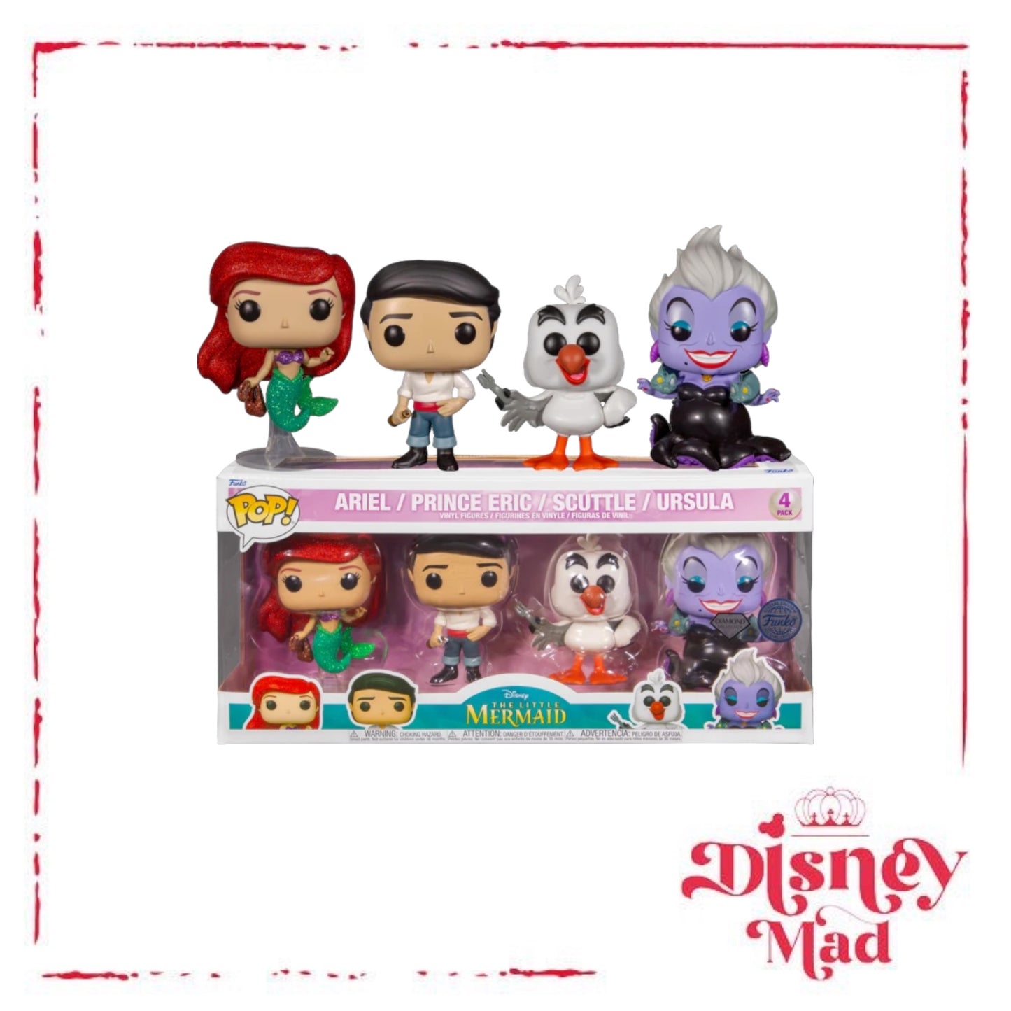 Disney The Little Mermaid Diamond Glitter Ariel, Prince Eric, Scuttle & Ursula 4 Pack Funko Pop
