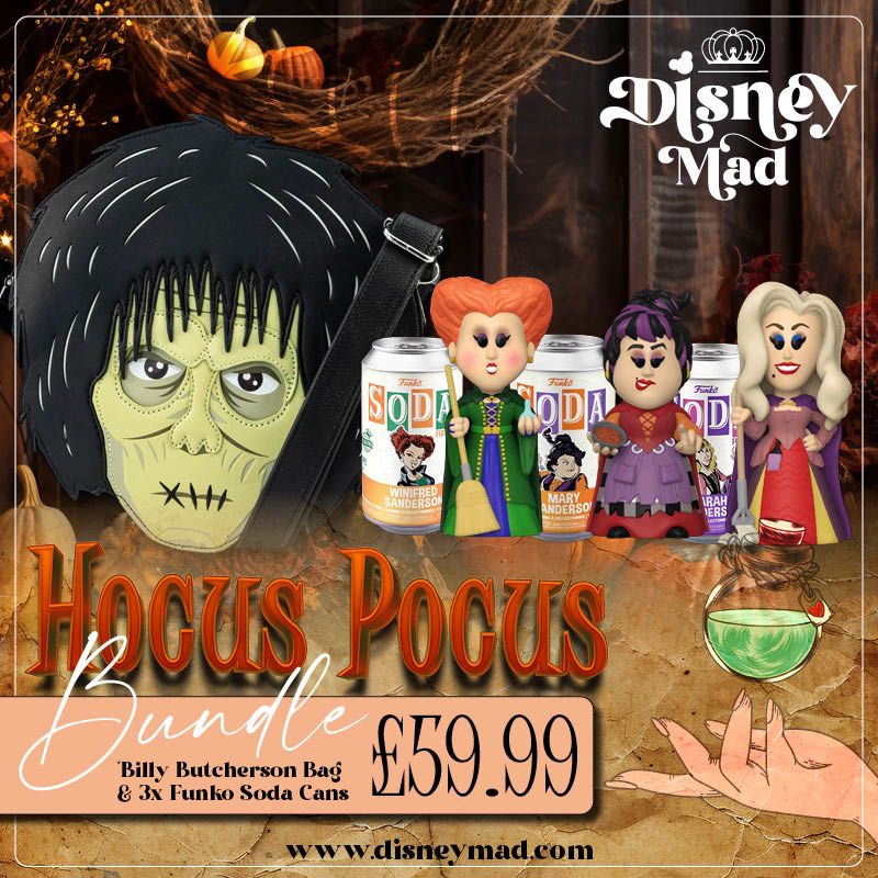 Hocus Pocus Special Offer - Loungefly Disney Hocus Billy Butcherson Cosplay Crossbody Bag & 3 Hocus Pocus Sealed Sodas