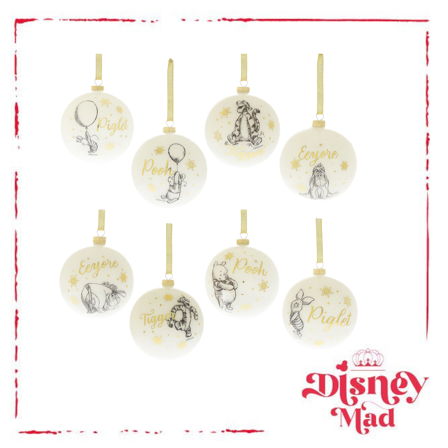 Disney Set of 8 Winnie the Pooh Glitter Baubles