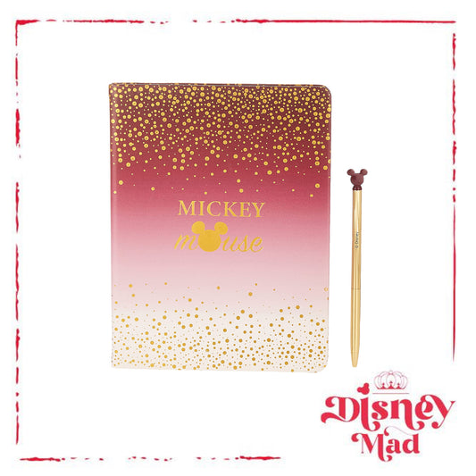 Disney A5 notebook with Mickey Berry Glitter pen
