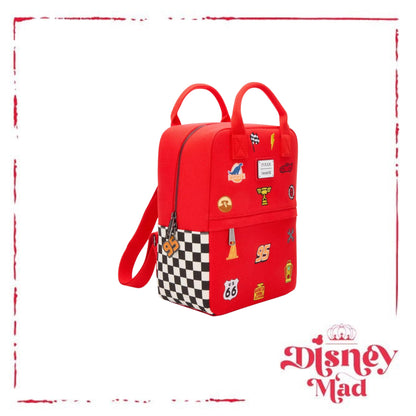 Loungefly Disney Pixar Cars Lightning McQueen Embroidered Patches Canvas Mini Backpack - BoxLunch Exclusive