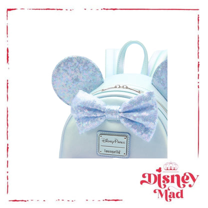 Loungefly Minnie Mouse Sequin Winter Blue Mini Backpack - Disney Parks