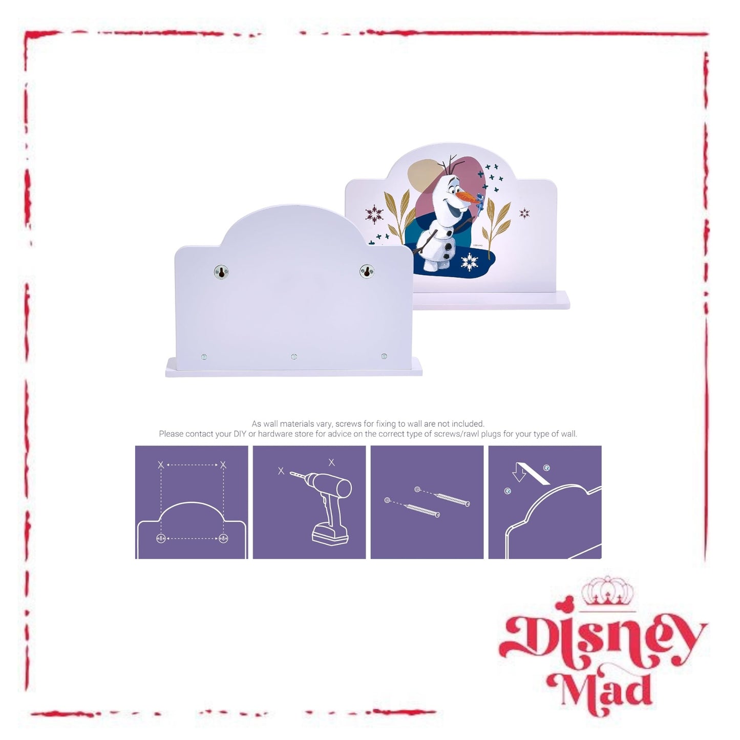 Disney Frozen Olaf Small Wall Mounted Shelf Storage Shelf Purple Finish