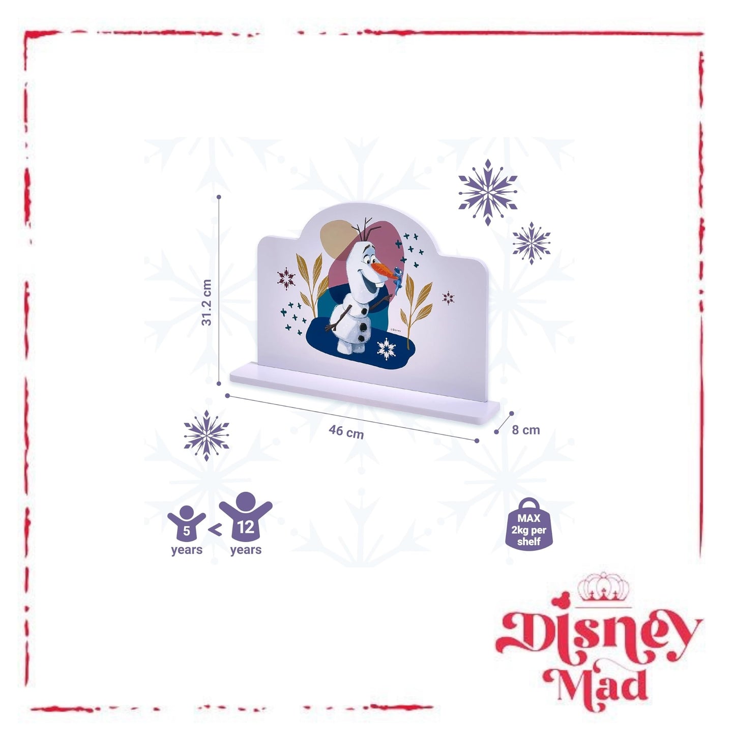 Disney Frozen Olaf Small Wall Mounted Shelf Storage Shelf Purple Finish
