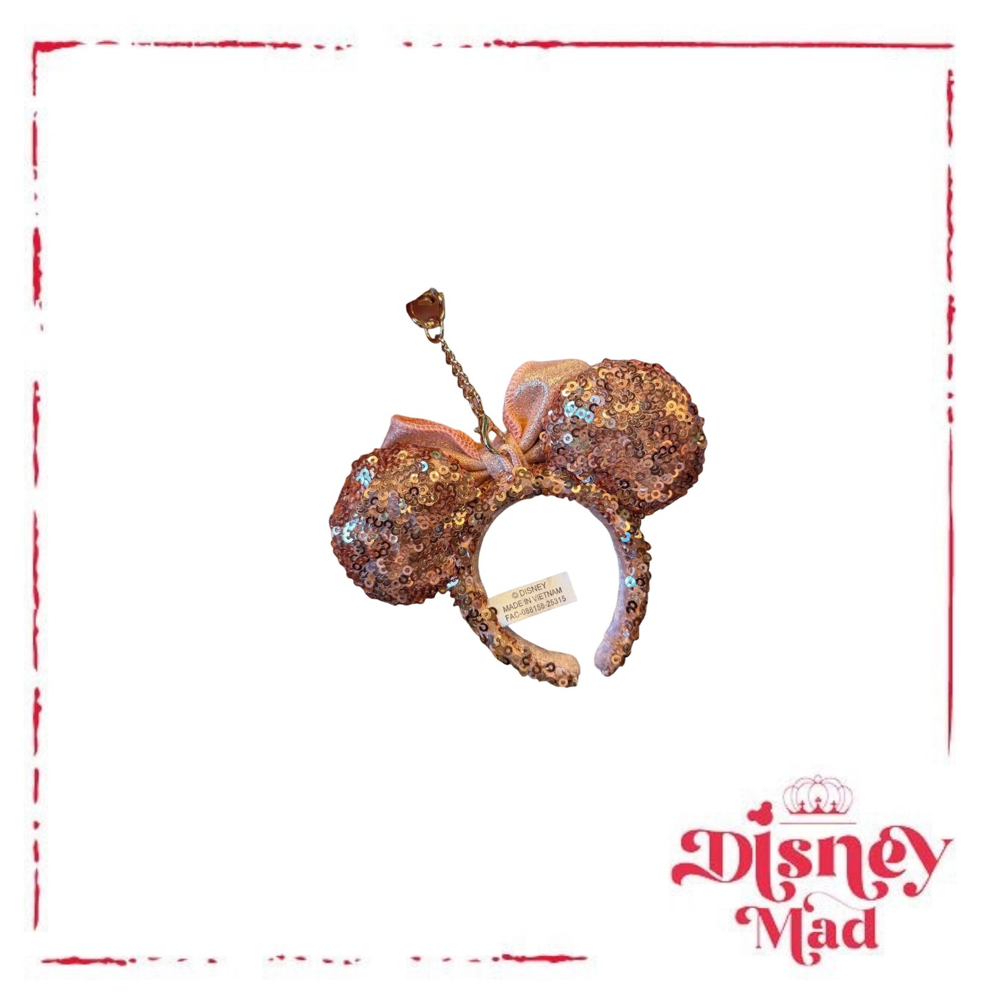 Disney Parks Minnie Mouse Rose Gold Headband Ears Bag Clip Charm Keychain