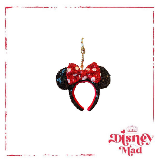 Disney Parks Minnie Mouse Polka Dot  Headband Ears Bag Clip Charm Keychain