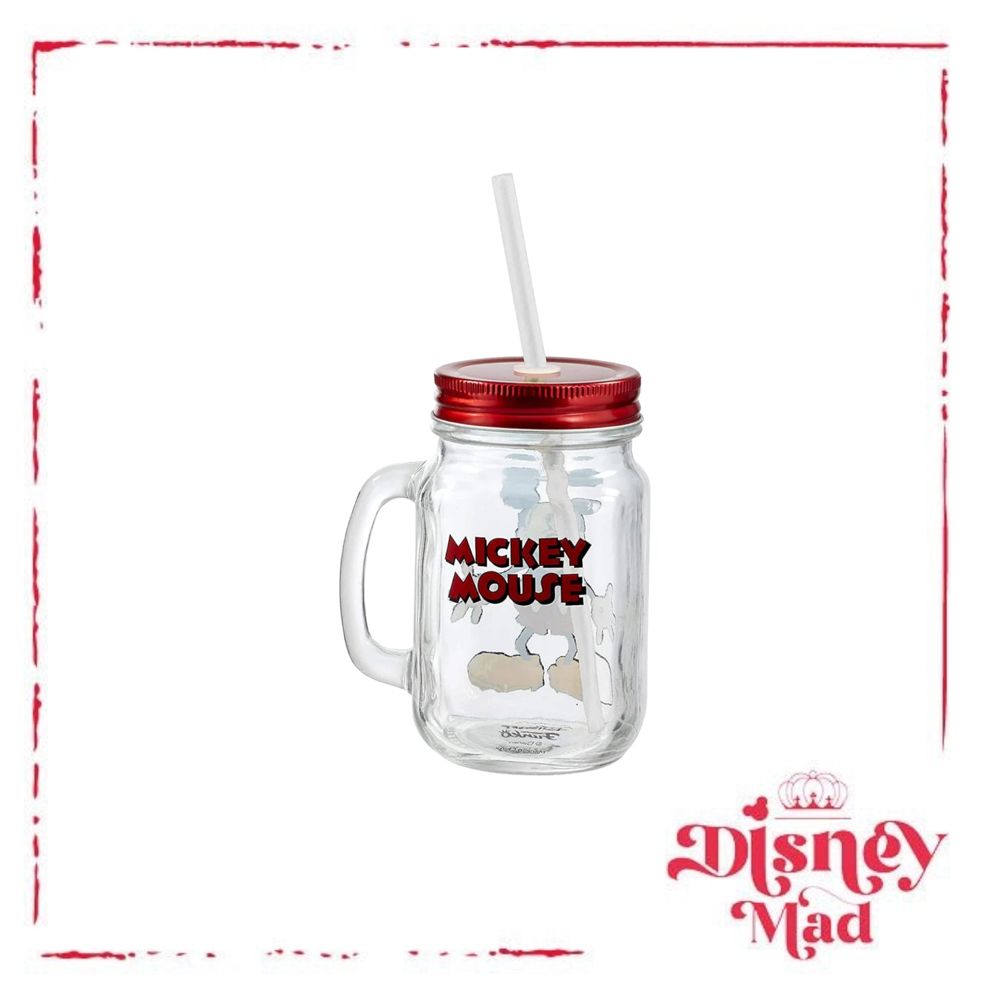 Funko Disney Mickey Mouse Glass Mason Jar Mug with Straw