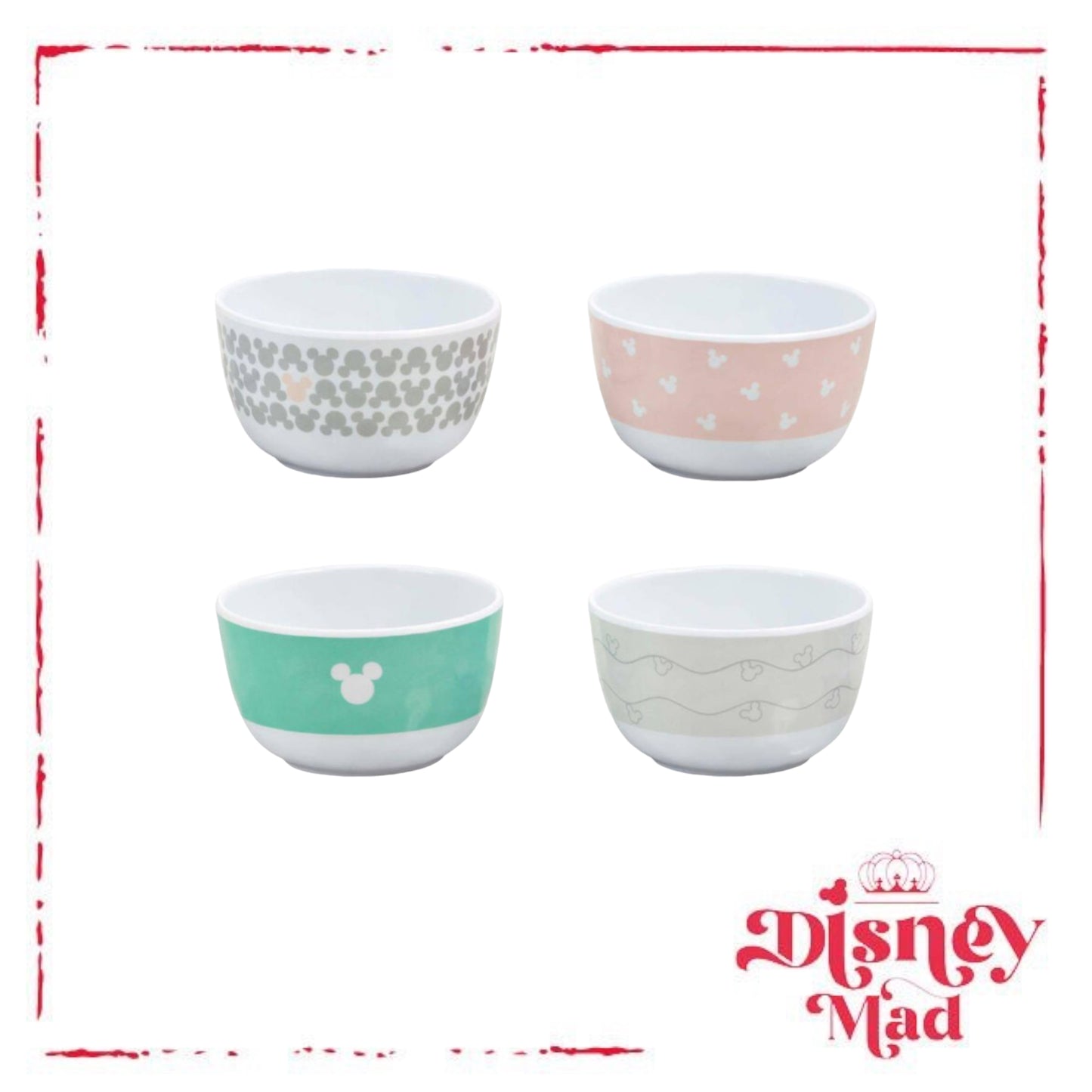 Mickey Mouse Pastel Bowls, Set of 4