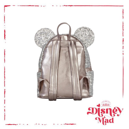 Loungefly Disney Minnie Mouse Silver Sequin Mini Backpack