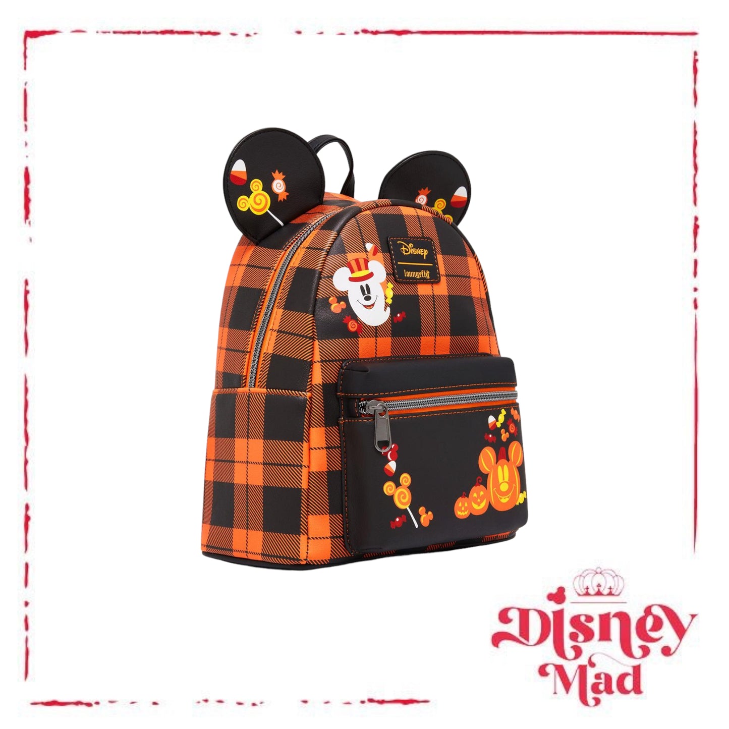 Loungefly Disney Halloween Plaid Mickey Mouse Ears Mini Backpack