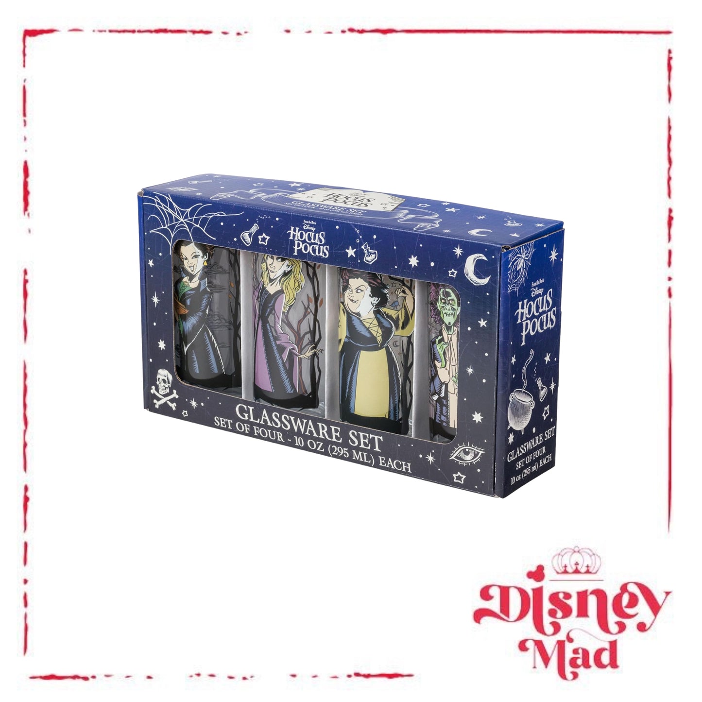 Disney Hocus Pocus Tree Frame Pose Set Boxed 4 Pack Tumbler Glass Set, 10 Ounces