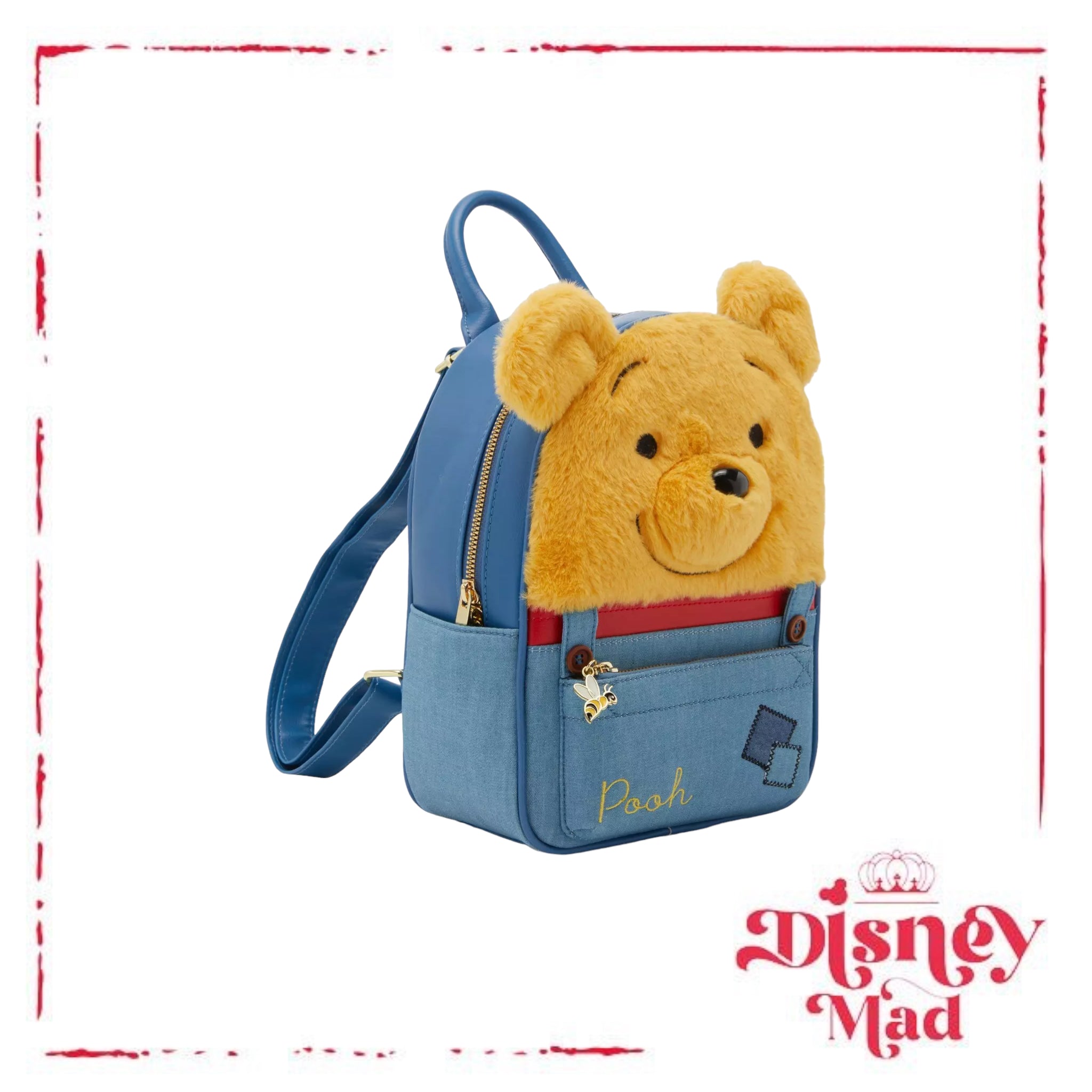 Disney Winnie store The Pooh Plush Face Overalls Mini Backpack