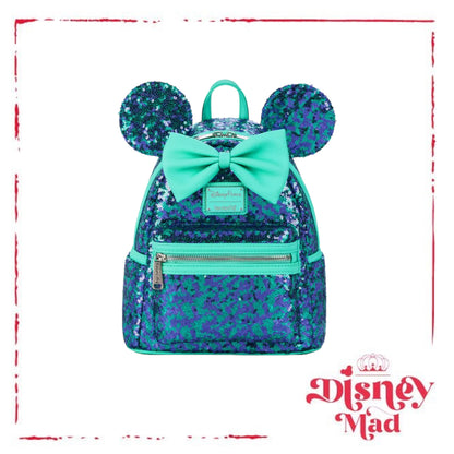 Disney Parks Loungefly: Minnie Mouse Sequin Loungefly Mini Backpack – Blue and Purple