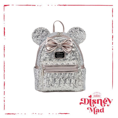 Loungefly Disney Minnie Mouse Silver Sequin Mini Backpack