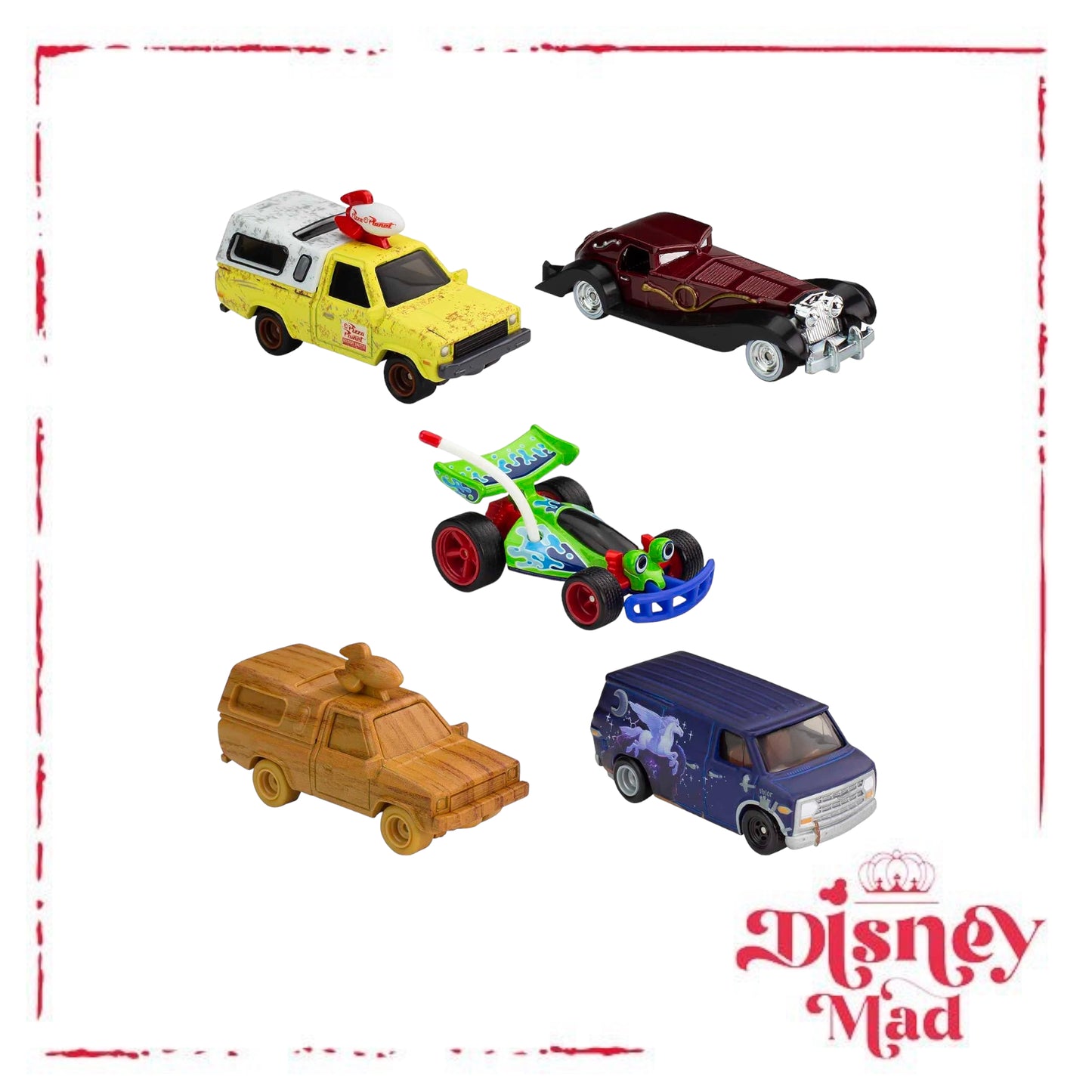 Hot Wheels Disney Cars Bundle, Set of 5 Premium Disney and Pixar 1:64 Scale Toy Cars in Collectible Disney 100 Box