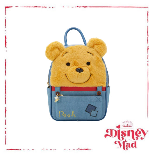 Disney Winnie The Pooh Plush Face Overalls Mini Backpack