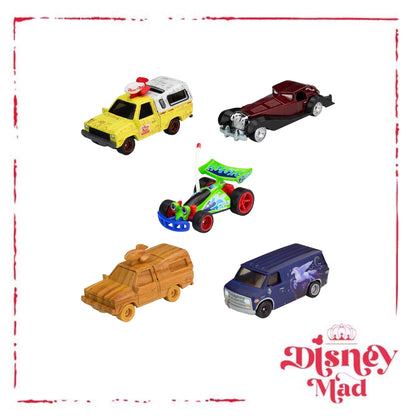 Hot Wheels Disney Cars Bundle, Set of 5 Premium Disney and Pixar 1:64 Scale Toy Cars in Collectible Disney 100 Box