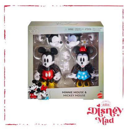 Disney 100 Collectible Action Figures Mickey and Minnie Mouse, Posable Characters, Swappable Head & Hands, Soft Good Elements