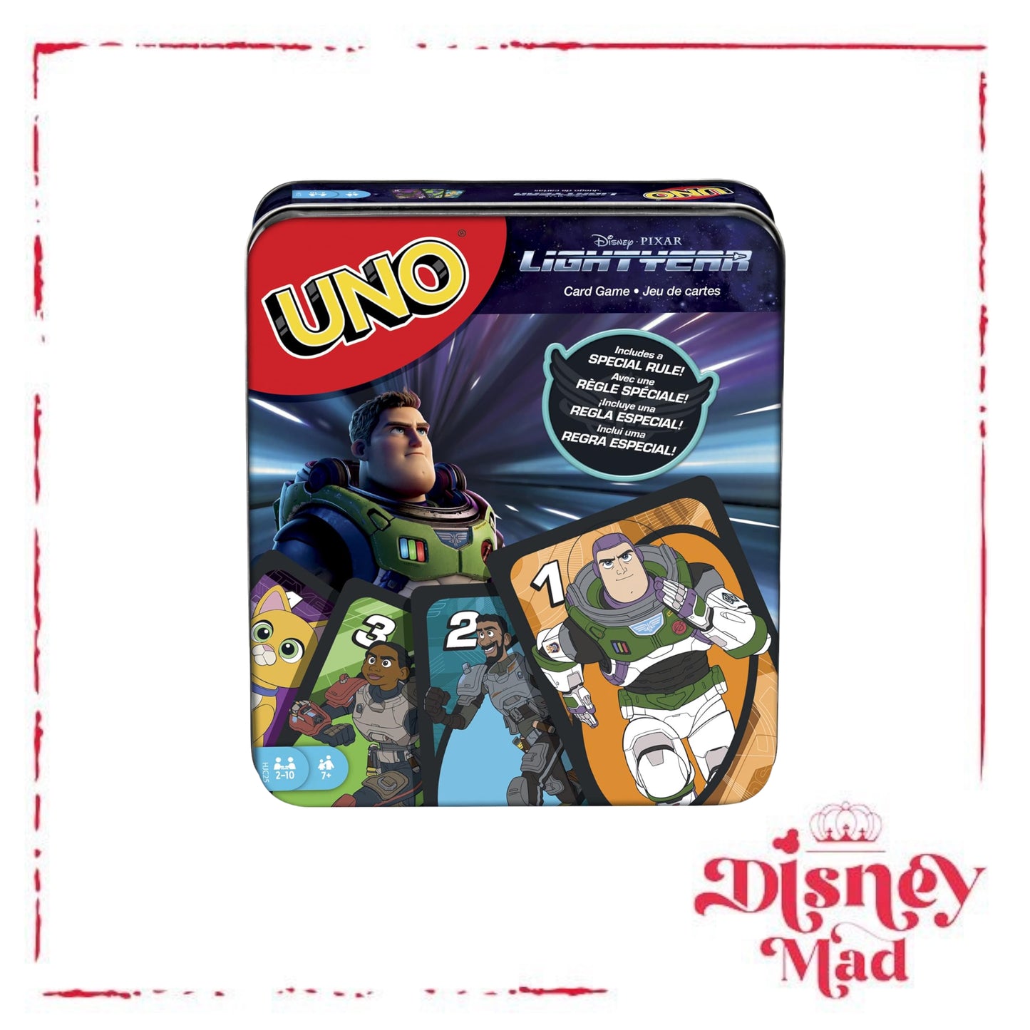 UNO Disney Pixar Lightyear Card Game in Storage Tin, Movie-Themed Deck & Special Rule