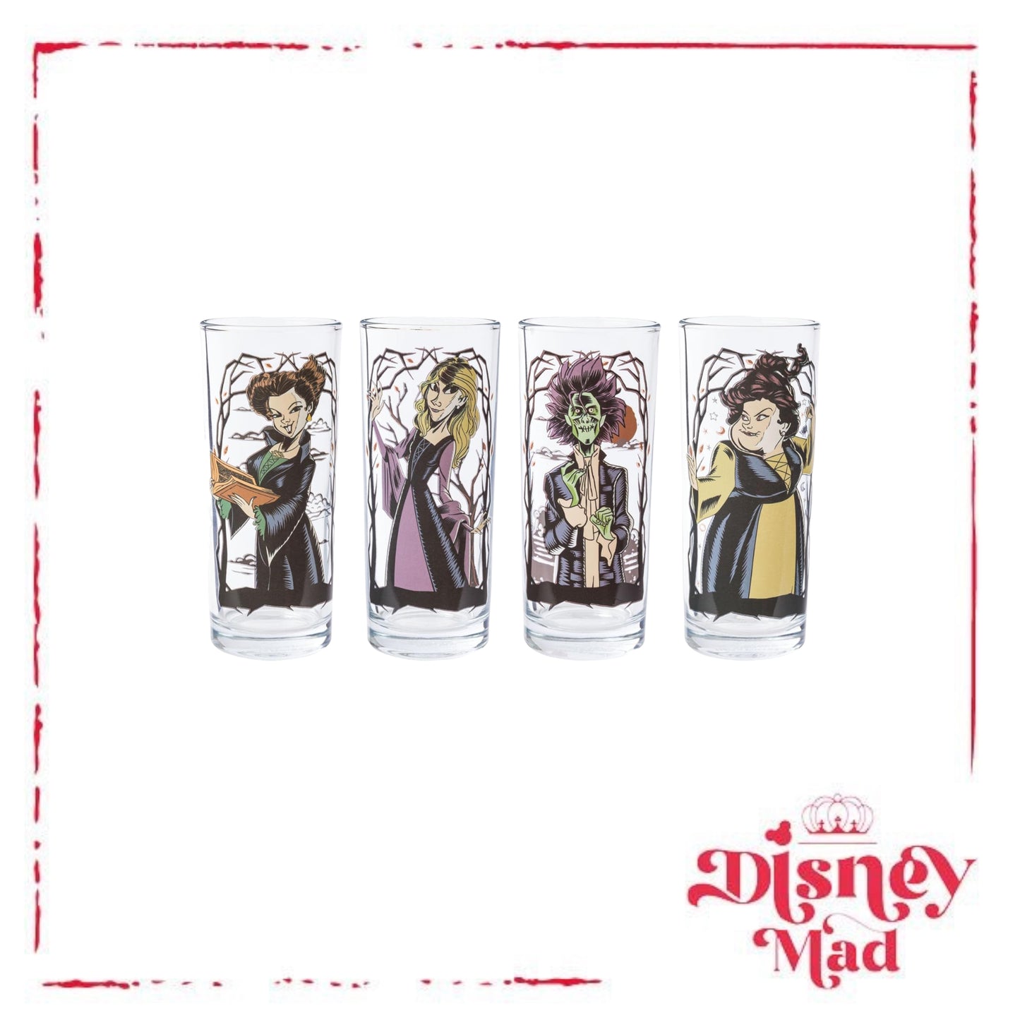 Disney Hocus Pocus Tree Frame Pose Set Boxed 4 Pack Tumbler Glass Set, 10 Ounces