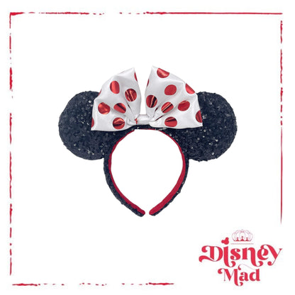 Red And White Polka Dot Sequin Minnie Mouse Ear Headband - Disney Parks