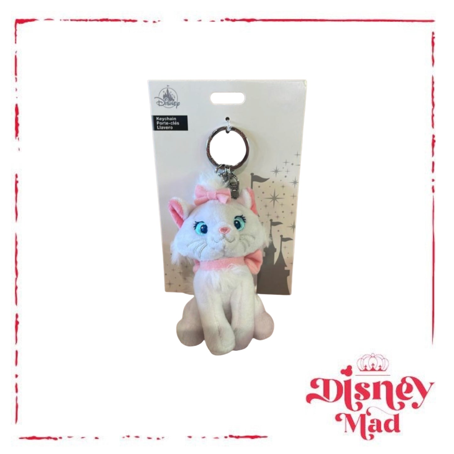 Disney Parks Marie Plush Keychain With Pink Bow Charm