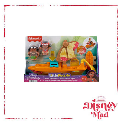 Fisher-Price Little People Toddler Toy Disney Princess Moana & Maui’s Canoe Sail Boat with Figures