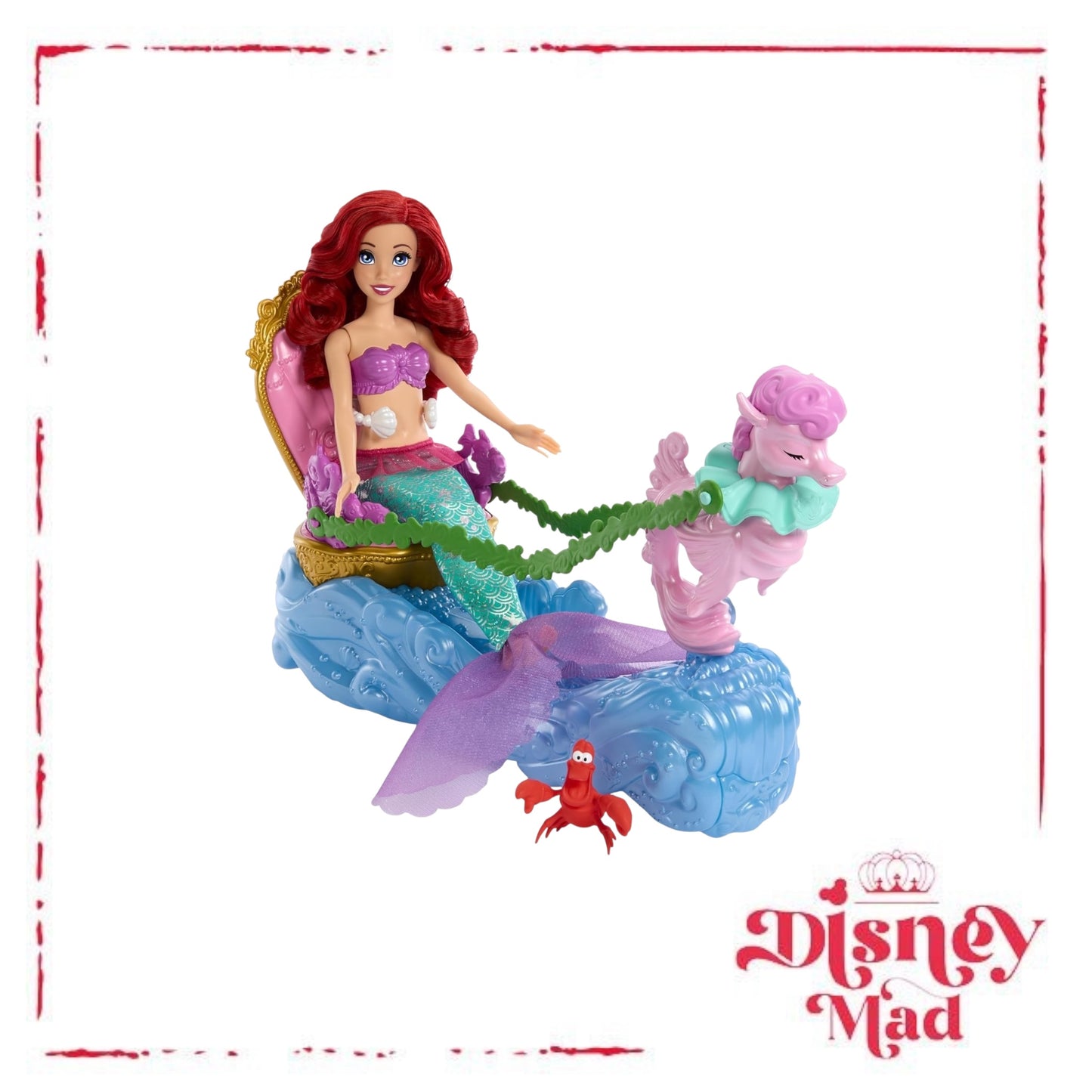 Disney Princess Ariel Mermaid Doll & Rolling Chariot