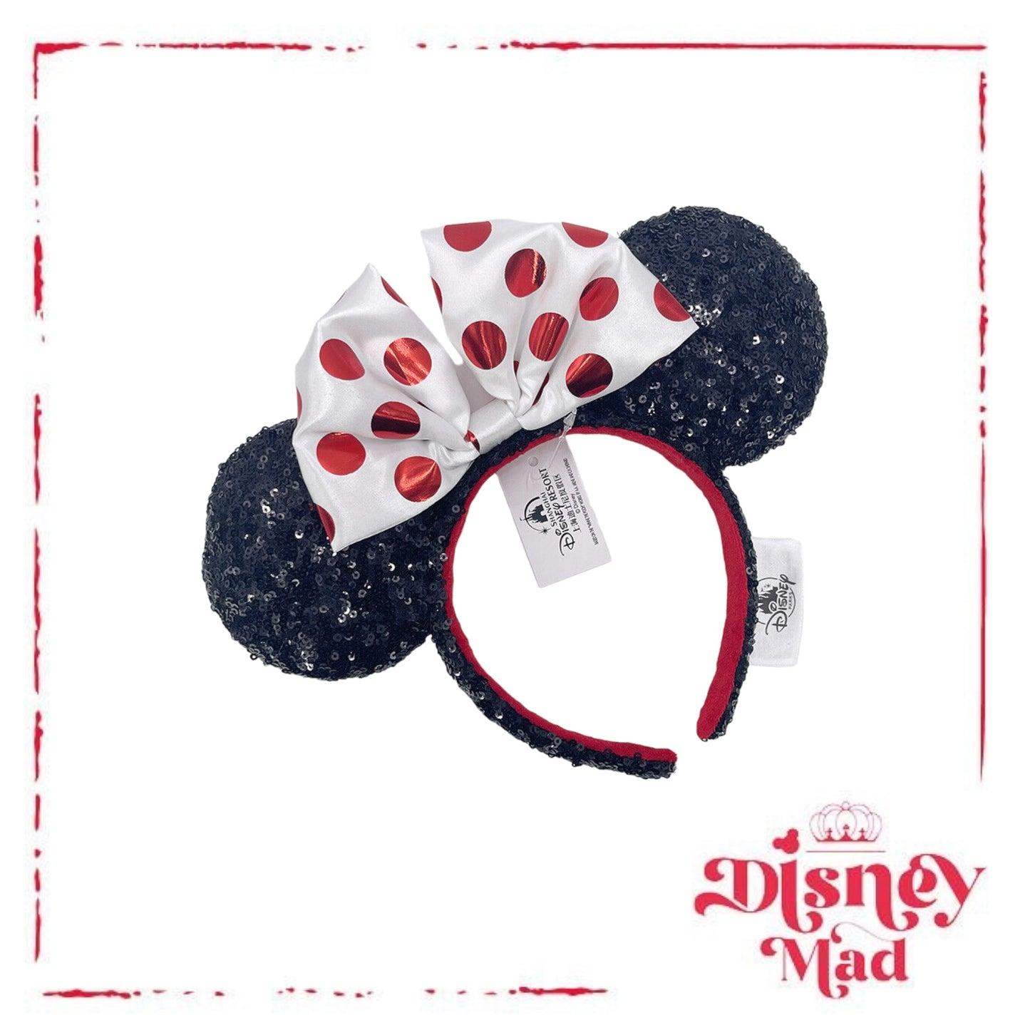 Red And White Polka Dot Sequin Minnie Mouse Ear Headband - Disney Parks