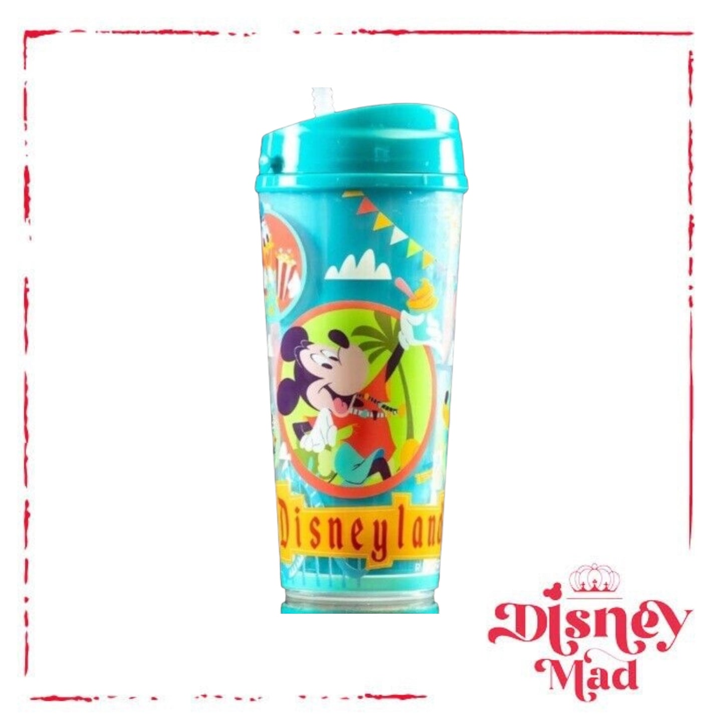 Disneyland Play In The Park Thermo Plastic Tumbler Mickey Artwork W/ Straw