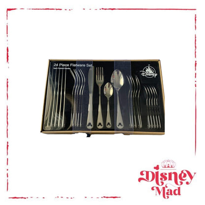 Disney Parks Mickey Mouse Icon Silhouette 24 pcs Satin Finish Silverware Flatware Set - Disney Parks