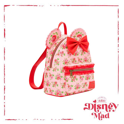 Loungefly Disney Minnie Mouse Pink & Red Roses Figural Mini Backpack
