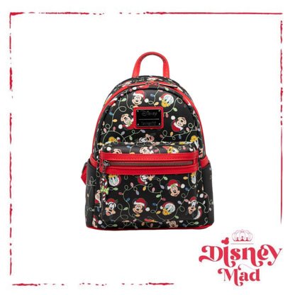 Loungefly Disney Glow in the Dark Santa Mickey and Friends Christmas Lights Mini Backpack