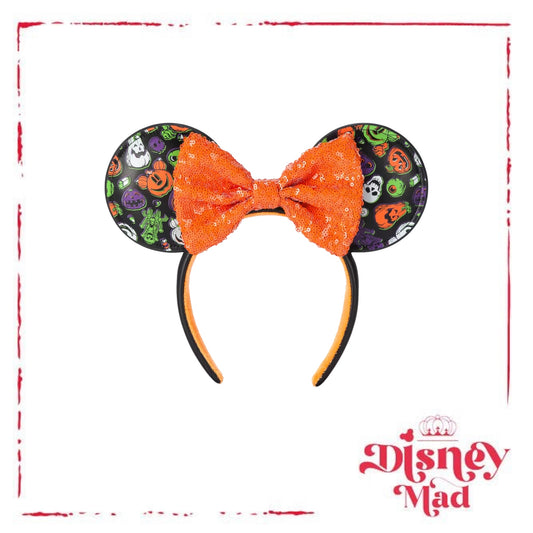 Disney Store  Accessories  Adults  Ear Hats & Headbands Minnie Mouse Glow-in-the-Dark Halloween Ear Headband with Sequined Bow - Disney Parks