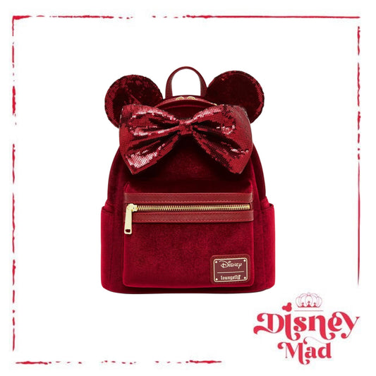 Loungefly Disney Minnie Mouse Velvet Sequined Ears Mini Backpack