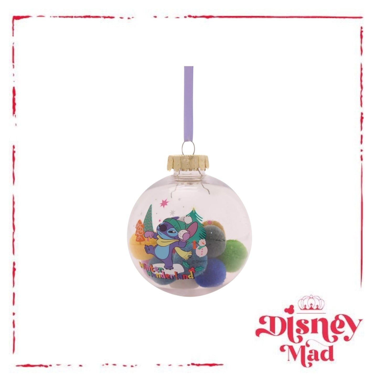 Disney Set Of 7 Baubles With Gift Box -Stitch With Pom Pots