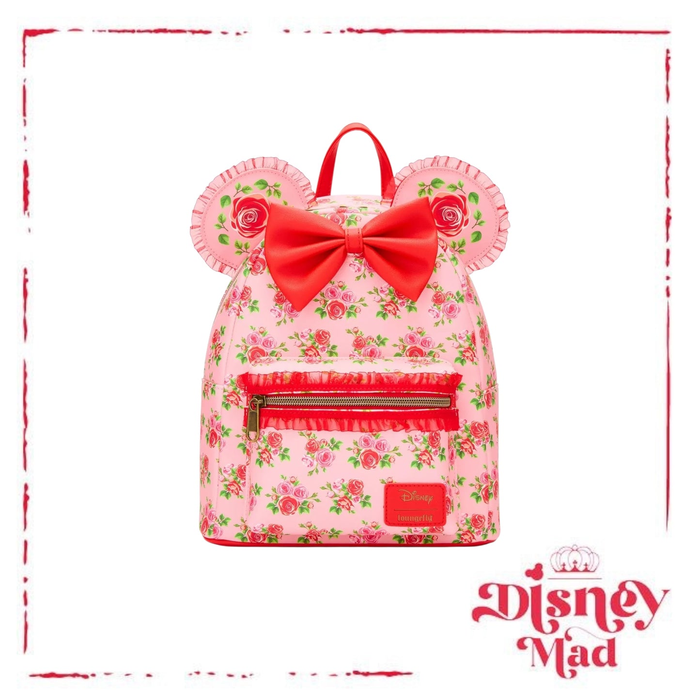 Loungefly Disney Minnie Mouse Pink & Red Roses Figural Mini Backpack