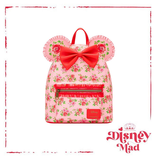 Loungefly Disney Minnie Mouse Pink & Red Roses Figural Mini Backpack