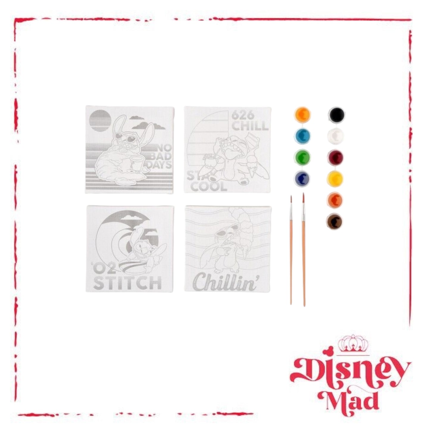 Disney Store Japan Stitch Paint Set Canvas 4.9 inch Square with 10 Colors Paint