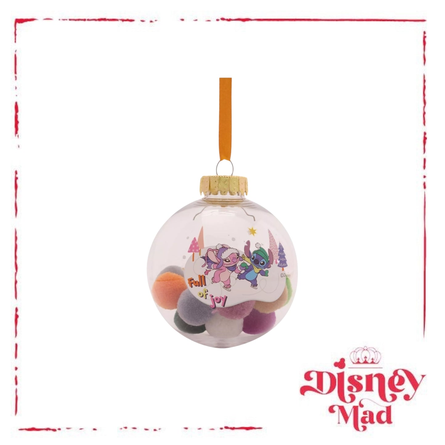 Disney Set Of 7 Baubles With Gift Box -Stitch With Pom Pots