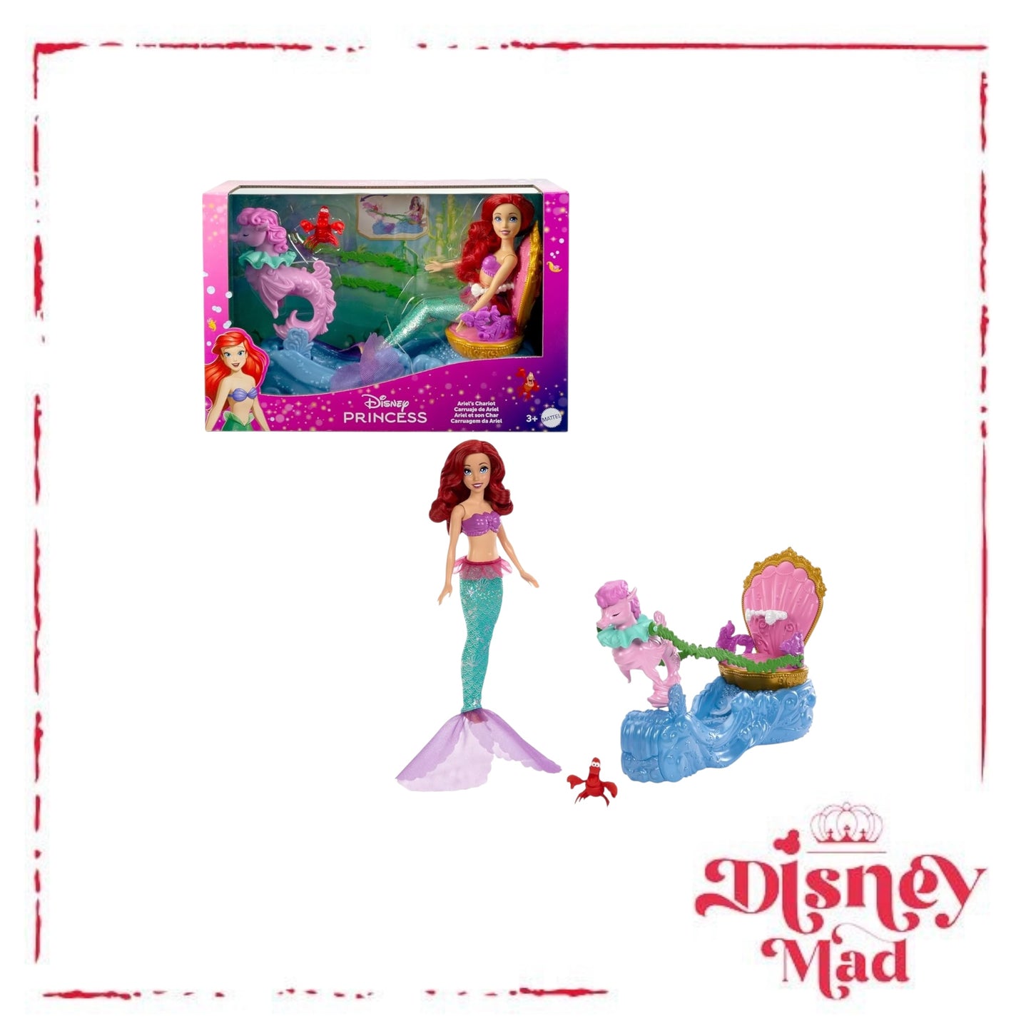 Disney Princess Ariel Mermaid Doll & Rolling Chariot