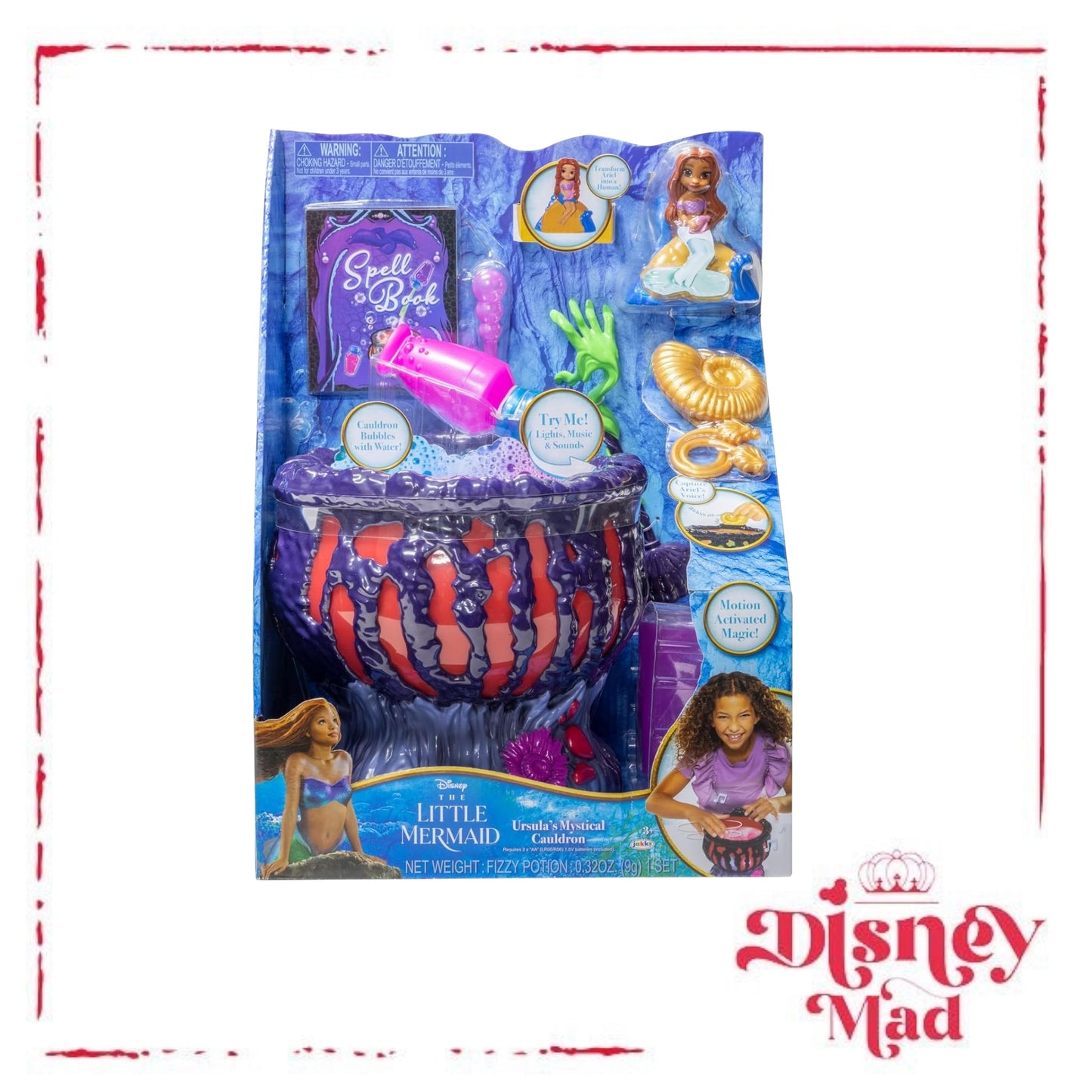 Disney The Little Mermaid Ursula's Magic Cauldron with Motion Activated Lights, Sounds & Music – Included Colour Changing Ariel Figurine and Potion-Making Accessories