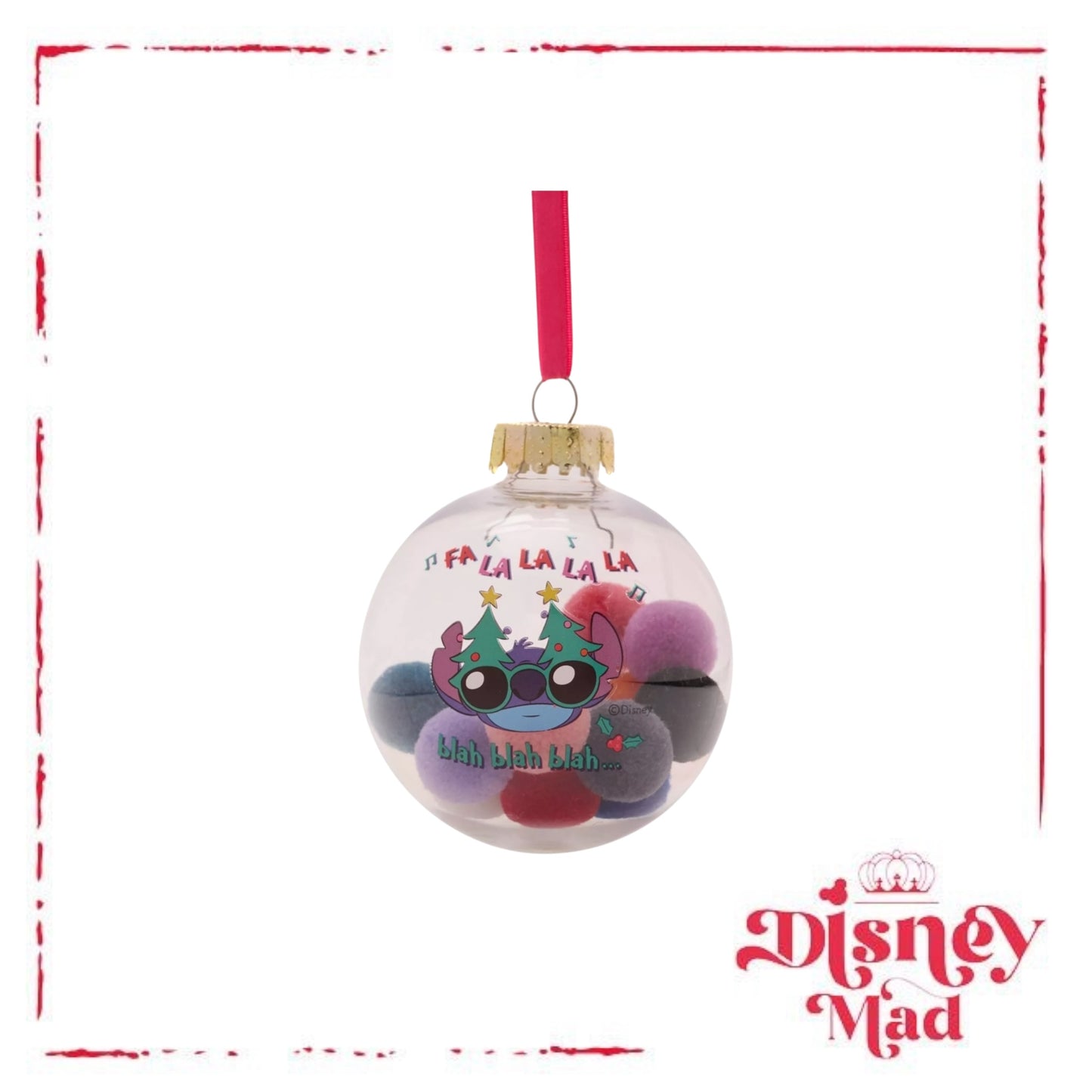 Disney Set Of 7 Baubles With Gift Box -Stitch With Pom Pots