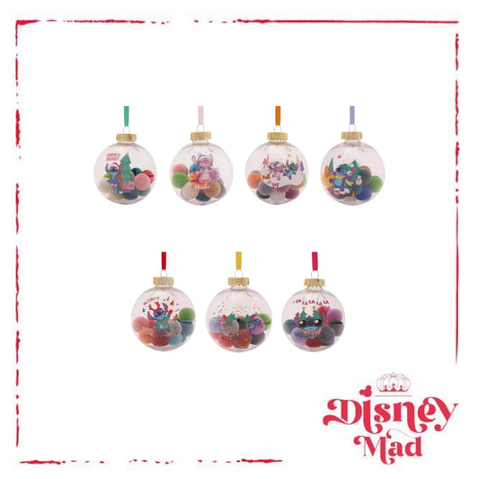 Disney Set Of 7 Baubles With Gift Box -Stitch With Pom Pots